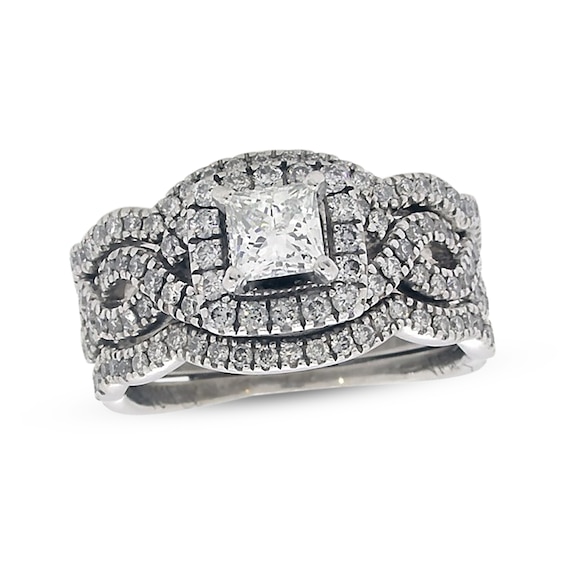 Previously Owned Neil Lane Princess-Cut Diamond Twist Shank Bridal Set 1-3/8 ct tw 14K White Gold Size