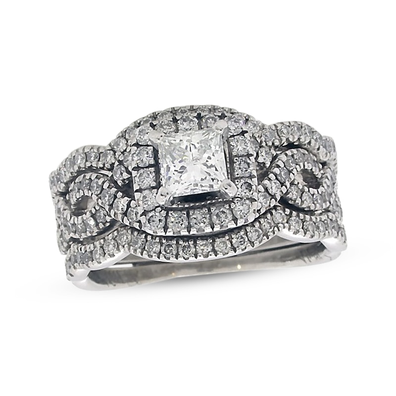 Main Image 1 of Previously Owned Neil Lane Princess-Cut Diamond Twist Shank Bridal Set 1-3/8 ct tw 14K White Gold Size 6.5