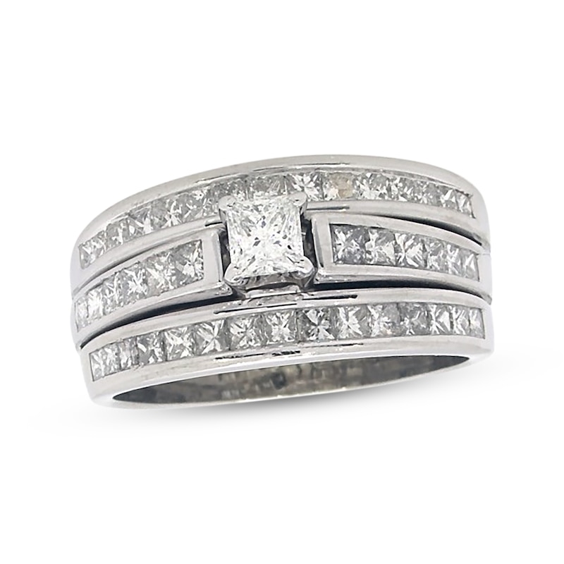 Main Image 1 of Previously Owned Princess-Cut Diamond Soldered Bridal Set 1-1/4 ct tw 14K White Gold Size 6.75