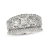 Thumbnail Image 1 of Previously Owned Princess-Cut Diamond Three-Stone Soldered Bridal Set 1-7/8 ct tw 14K White Gold Size 7.25