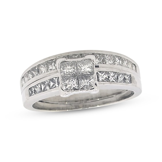 Previously Owned Princess-Cut Quad Diamond Bridal Set 1-1/2 ct tw 14K White Gold Size 9