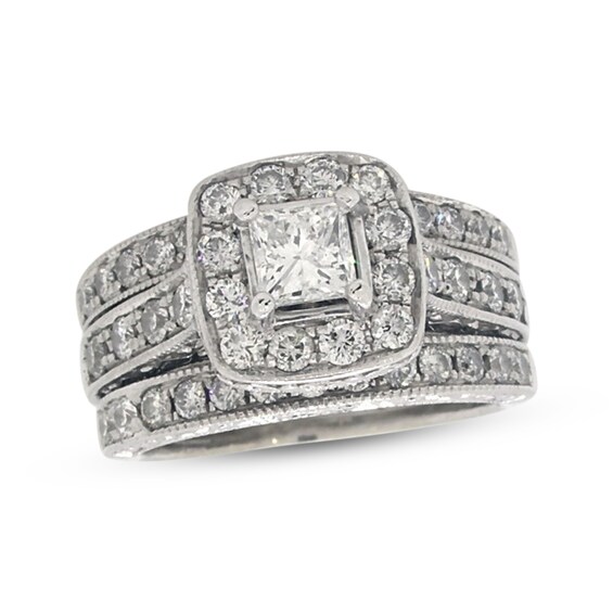 Previously Owned Princess-Cut Diamond Soldered Bridal Set 1-1/2 ct tw 14K White Gold 4.25