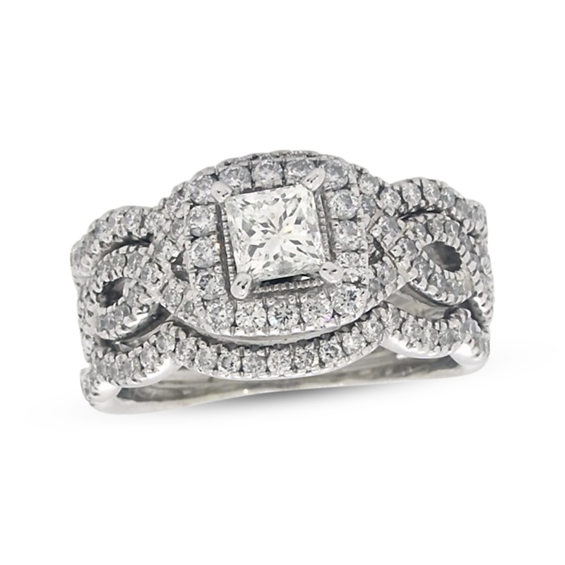 Main Image 1 of Previously Owned Neil Lane Princess-Cut Diamond Twist Shank Bridal Set 1-3/8 ct tw 14K White Gold Size 6.5