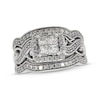 Thumbnail Image 1 of Previously Owned Princess-Cut Quad Diamond Twist Shank Soldered Bridal Set 7/8 ct tw 14K White Gold Size 6.5
