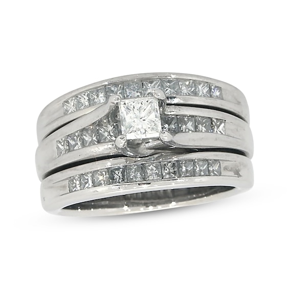 Previously Owned Princess-Cut Diamond Soldered Bridal Set 1-1/4 ct tw 14K White Gold Size 6.5
