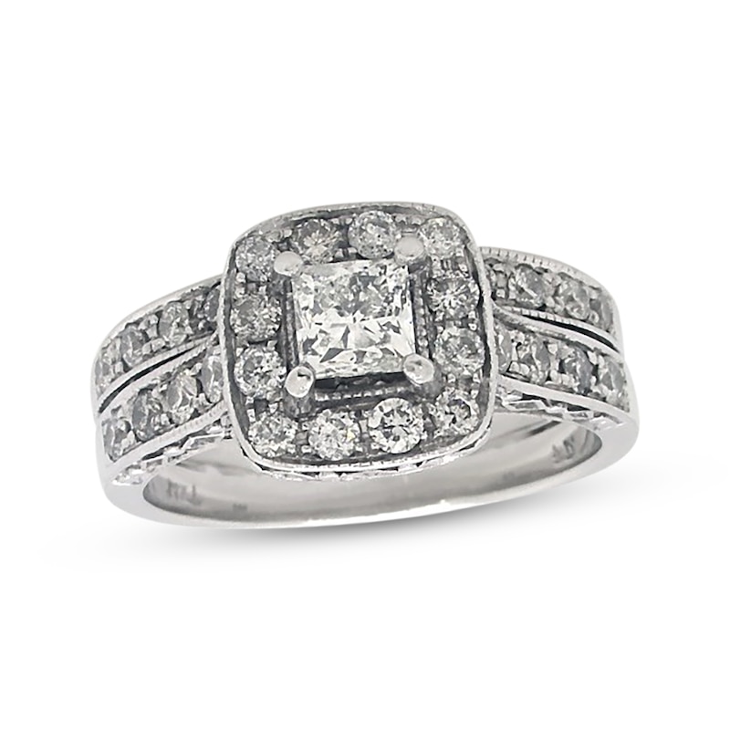 Main Image 1 of Previously Owned Princess-Cut Diamond Bridal Set 1-1/5 ct tw 14K White Gold Size 5.75