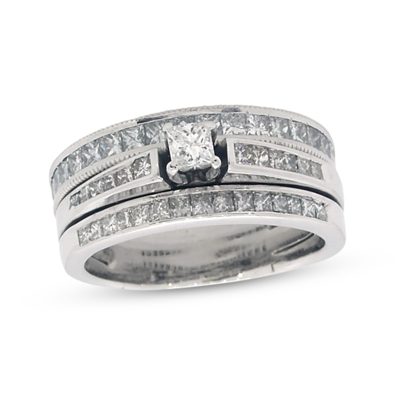 Main Image 1 of Previously Owned Princess-Cut Diamond Soldered Bridal Set 1-1/8 ct tw 14K White Gold Size 6