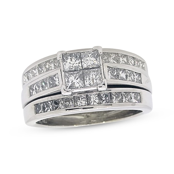 Previously Owned Princess-Cut Quad Diamond Soldered Bridal Set 1-5/8 ct tw 14K White Gold Size 7