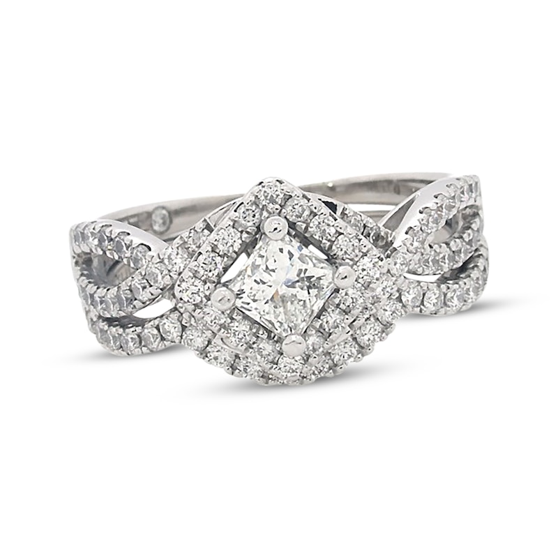 Main Image 1 of Previously Owned THE LEO Diamond Princess-Cut Bridal Set 1-1/4 ct tw 14K White Gold Size 8.25