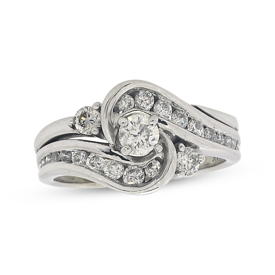 Previously Owned Round-Cut Diamond Bypass Bridal Set 1 ct tw 14K White Gold Size 8.25