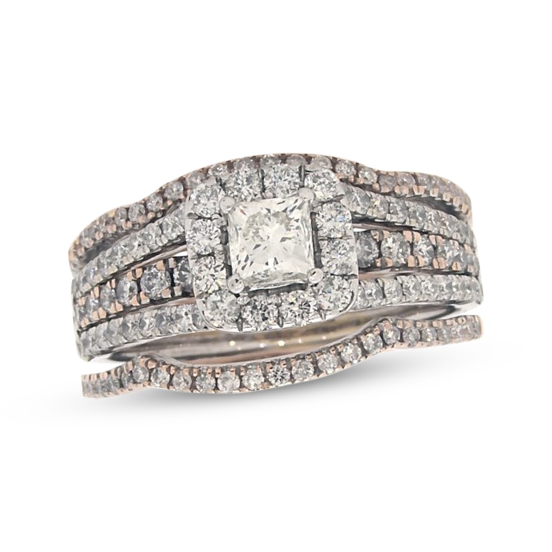 Main Image 1 of Previously Owned Princess-Cut Diamond Bridal Set 1-3/8 ct tw 14K Two-Tone Gold Size 6.25