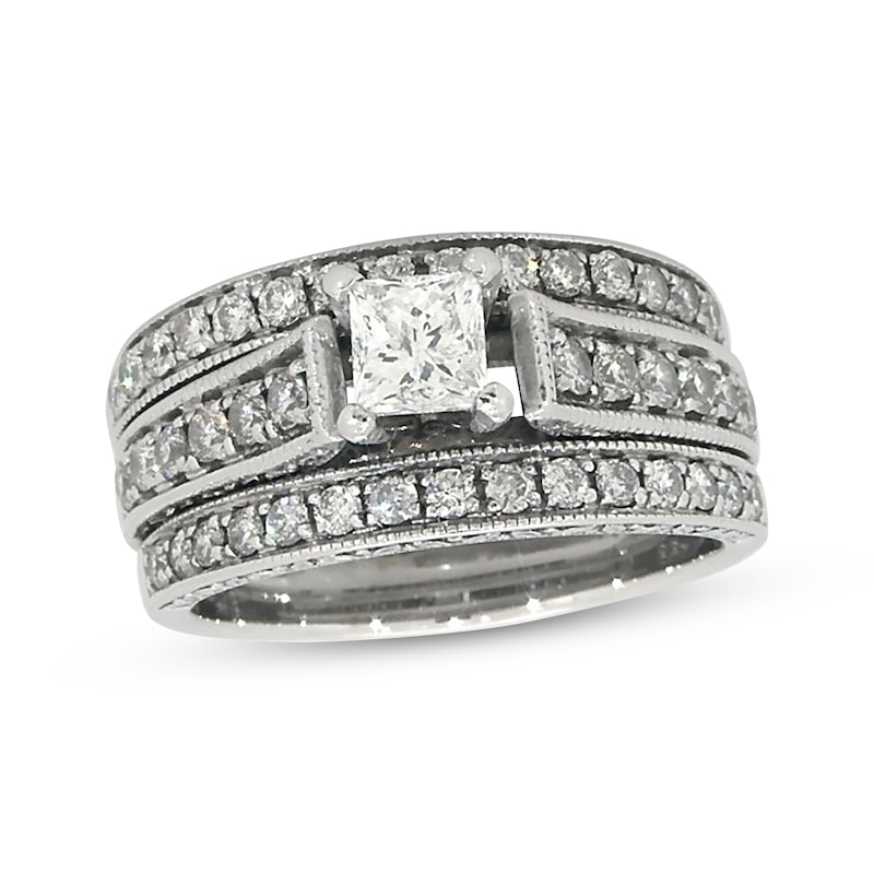 Main Image 1 of Previously Owned Princess-Cut Diamond Soldered Bridal Set 1-1/4 ct tw 14K White Gold Size 6.5