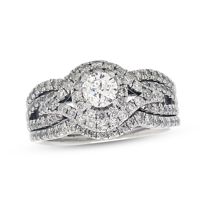 Previously Owned Certified Round-Cut Diamond Soldered Bridal Set 1-3/8 ct tw 14K White Gold Size 6.75 (F/I2)