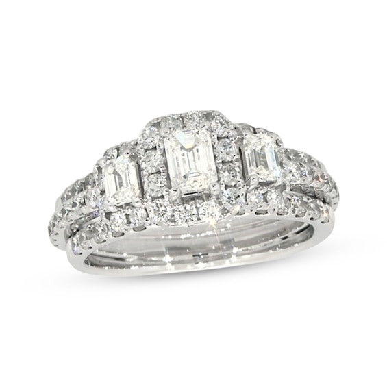 Previously Owned Emerald-Cut Diamond Three-Stone Bridal Set 1-1/2 ct tw 14K White Gold Size 5.5