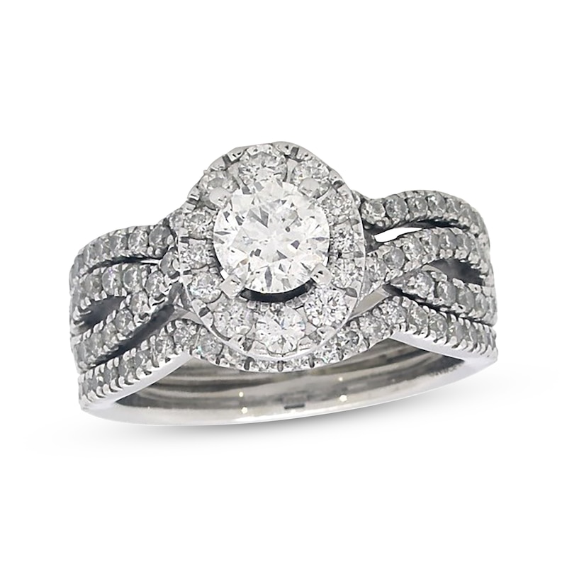 Main Image 1 of Previously Owned Neil Lane Round-Cut Diamond Soldered Bridal Set 1-1/2 ct tw 14K White Gold Size 6
