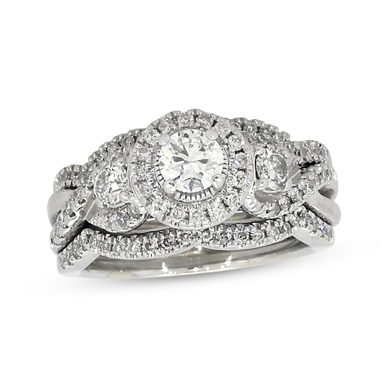 Main Image 1 of Previously Owned Round-Cut Diamond Soldered Bridal Set 1-1/6 ct tw 14K White Gold Size 6.75