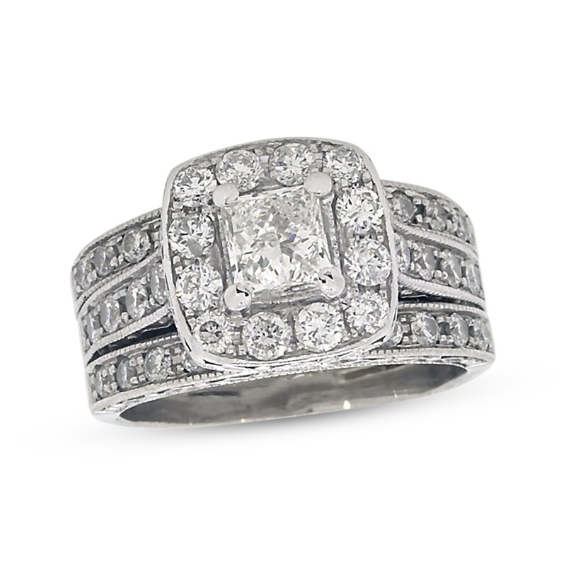 Main Image 1 of Previously Owned Princess-Cut Diamond Soldered Bridal Set 2 ct tw 14K White Gold Size 6.5