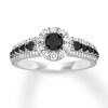 Thumbnail Image 1 of Previously Owned Black & White Diamond Halo Engagement Ring 1 ct tw 14K White Gold Size 6