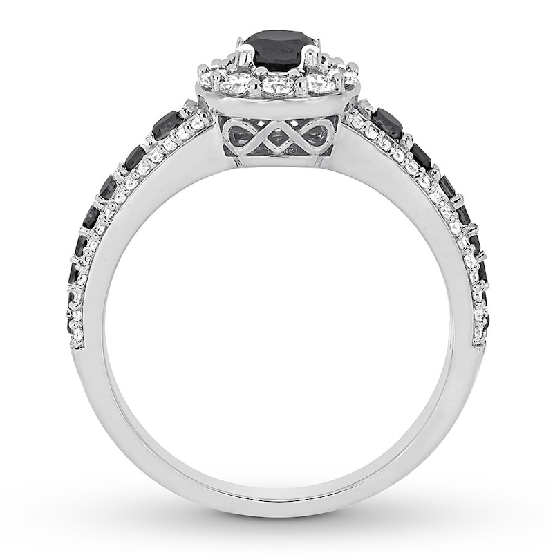 Main Image 2 of Previously Owned Black & White Diamond Halo Engagement Ring 1 ct tw 14K White Gold Size 6