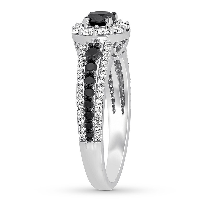 Main Image 3 of Previously Owned Black & White Diamond Halo Engagement Ring 1 ct tw 14K White Gold Size 6