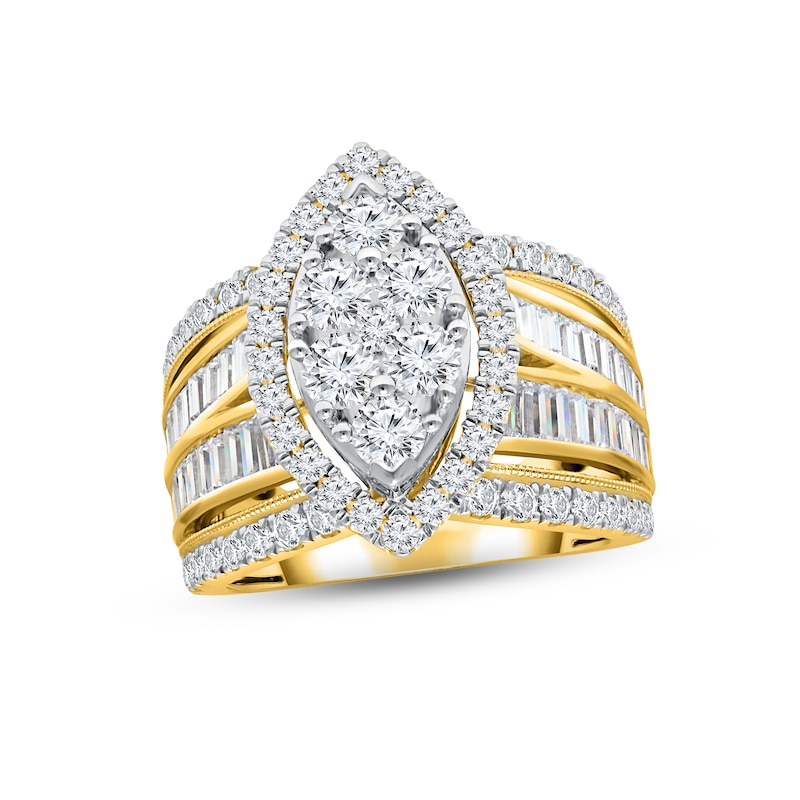 Main Image 1 of Previously Owned Multi-Diamond Engagement Ring 3 ct tw Round & Baguette-cut 14K Yellow Gold Size 7