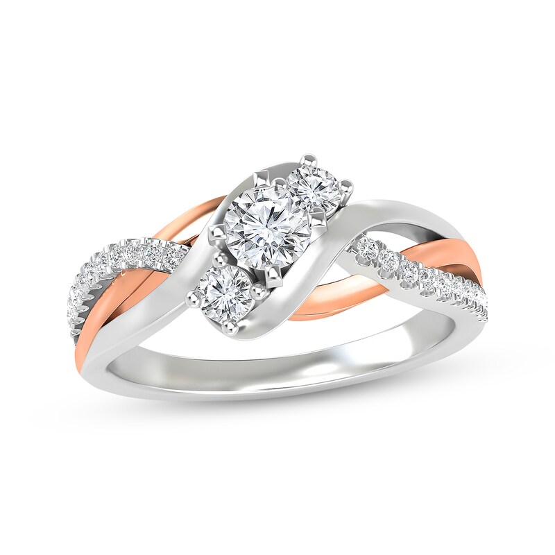 Main Image 1 of Previously Owned Round-Cut Diamond Three-Stone Braided Bypass Engagement Ring 5/8 ct tw 14K Two-Tone Gold