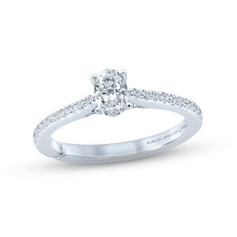 Previously Owned Monique Lhuillier Bliss Diamond Engagement Ring 5/8 ct tw Oval & Round-Cut 18K White Gold
