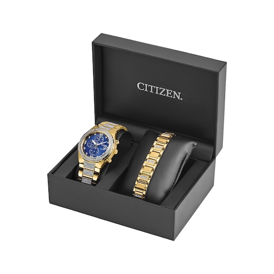 Previously Owned Citizen Crystal Men's Stainless Steel Watch & Bracelet Boxed Set CA0752-66L
