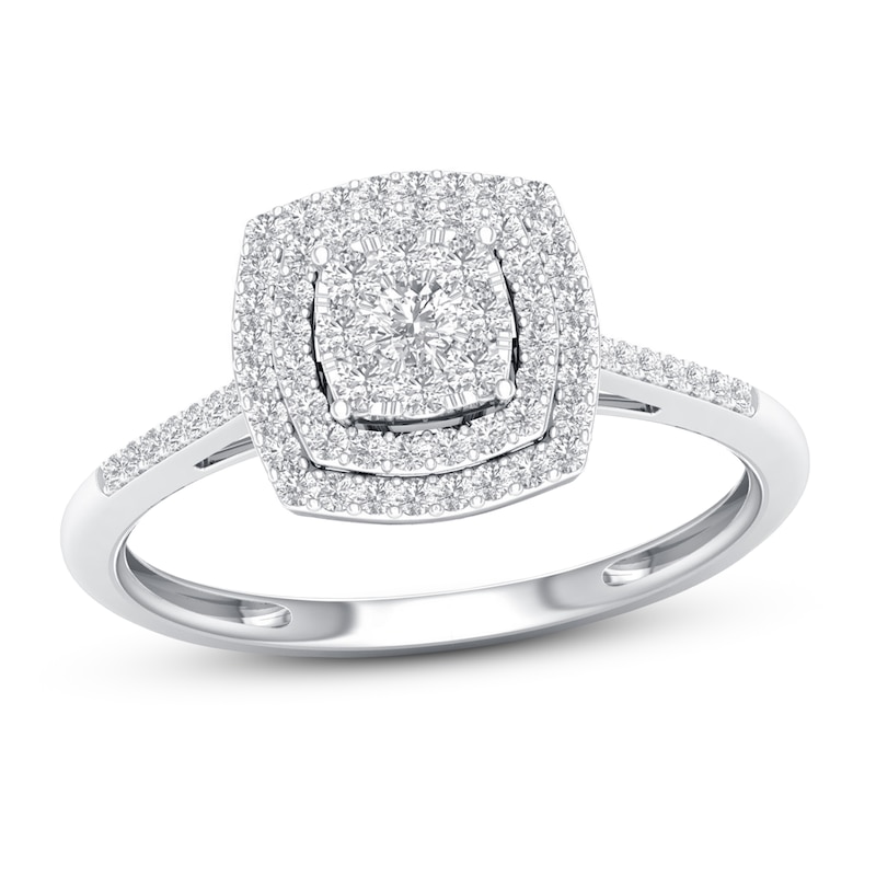 Main Image 1 of Previously Owned Multi-Diamond Cushion Halo Engagement Ring 1/4 ct tw 10K White Gold Size 5