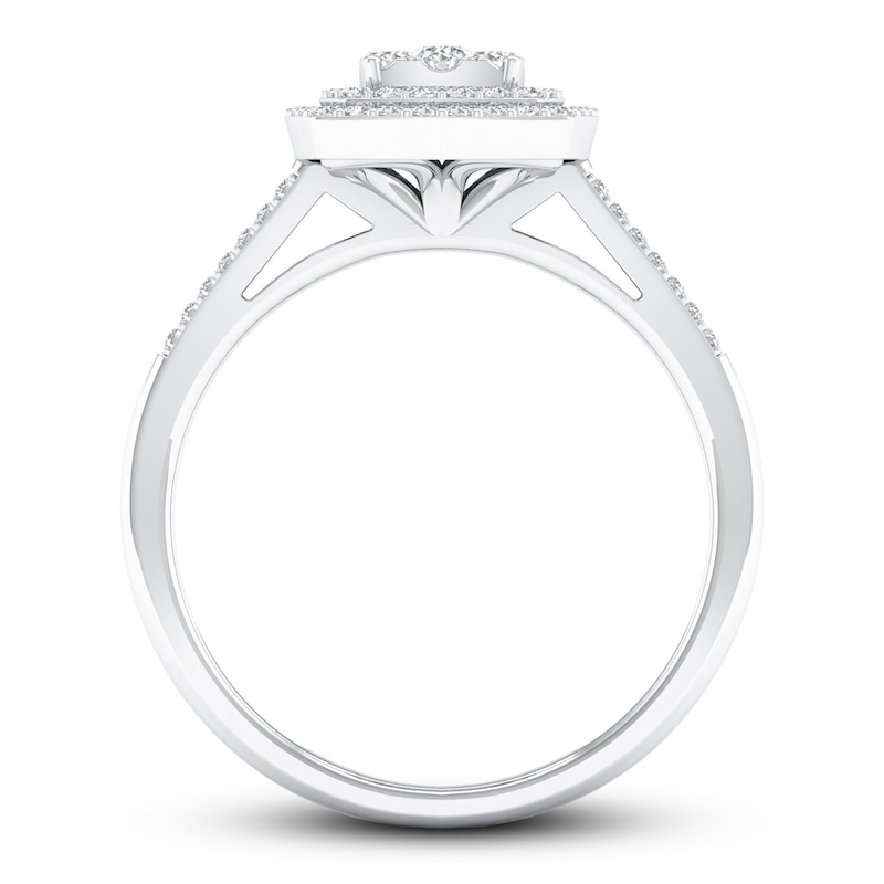 Main Image 3 of Previously Owned Multi-Diamond Cushion Halo Engagement Ring 1/4 ct tw 10K White Gold Size 5