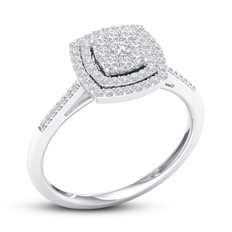 Main Image 4 of Previously Owned Multi-Diamond Cushion Halo Engagement Ring 1/4 ct tw 10K White Gold Size 5