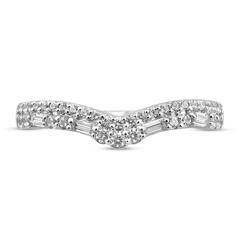 Main Image 3 of Previously Owned Diamond Contour Ring 3/8 ct tw Round & Baguette-Cut 14K White Gold