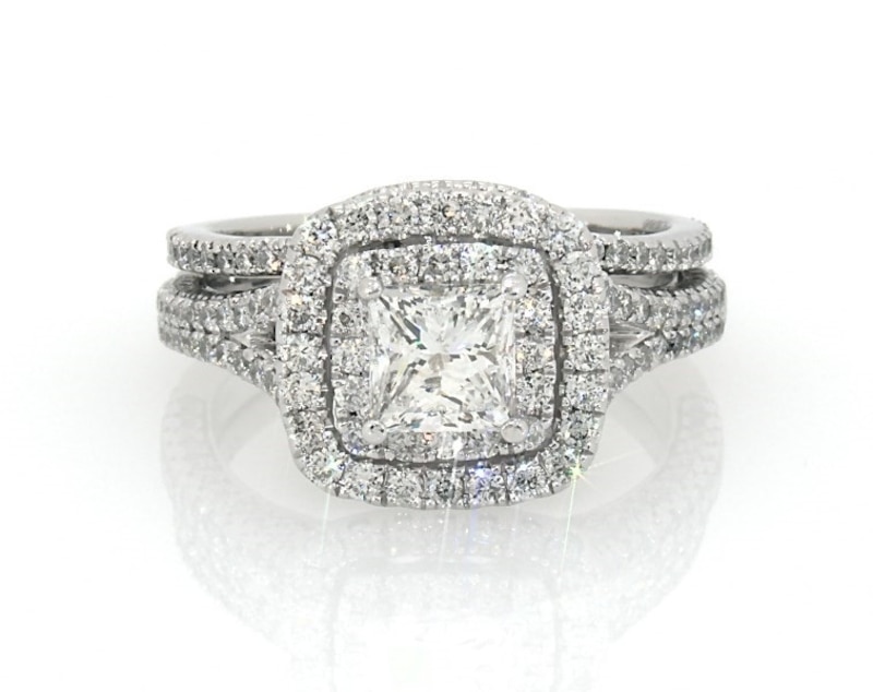 Main Image 1 of Previously Owned Neil Lane Princess-Cut Diamond Double Halo Bridal Set 2-1/4 ct tw 14K White Gold Size 8
