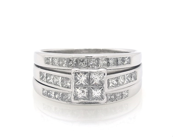 Previously Owned Princess-Cut Quad Diamond Bridal Set 1-/ ct tw 14K White Gold Size