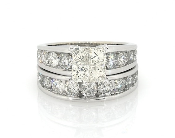 Previously Owned Princess-Cut Quad Diamond Bridal Set 3-7/8 ct tw 14K White Gold Size 7.75