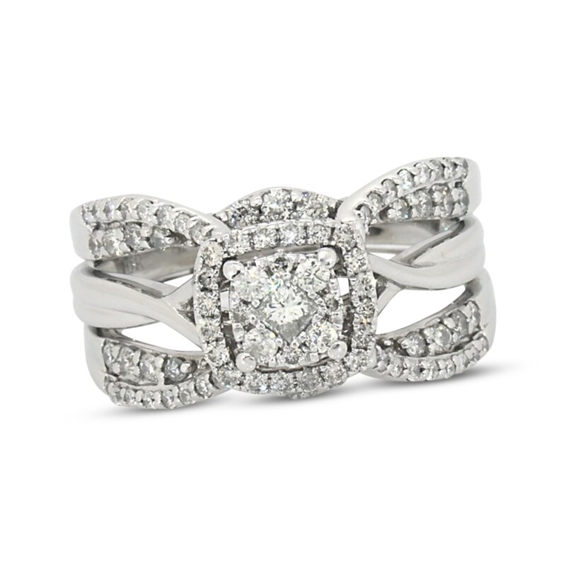 Main Image 1 of Previously Owned Princess & Round-Cut Multi-Diamond Bridal Set 3/4 ct tw 14K & 10K White Gold Size 8.25
