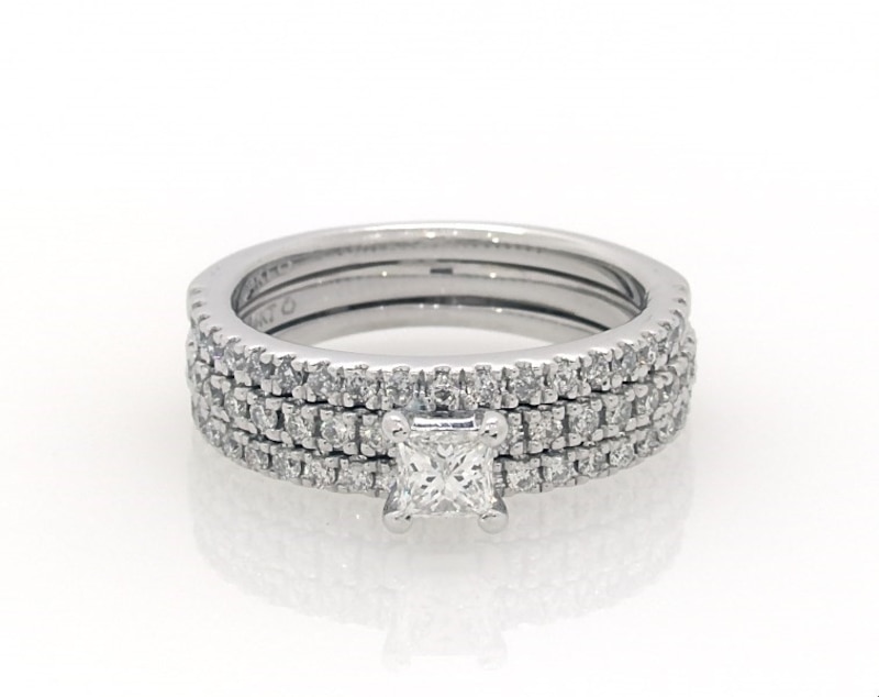 Previously Owned Princess-Cut Diamond Bridal Set 1 ct tw 14K & 10K White Gold Size 7.5