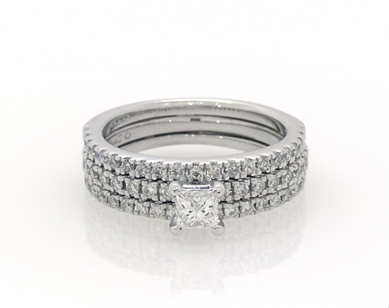 Main Image 1 of Previously Owned Princess-Cut Diamond Bridal Set 1 ct tw 14K & 10K White Gold Size 7.5
