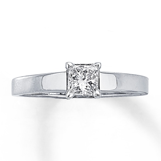 Previously Owned Diamond Solitaire Ring 1/2 carat Princess-Cut 14K White Gold