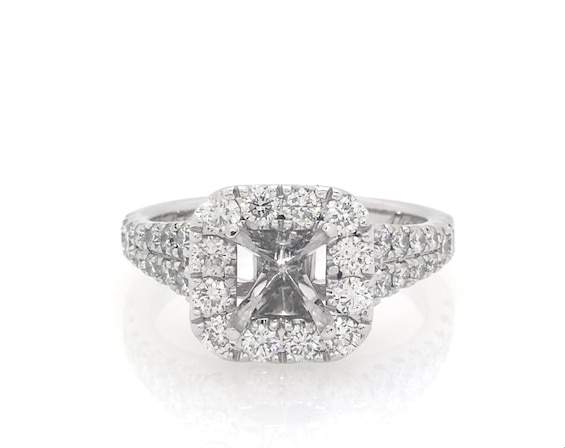 Previously Owned Neil Diamond Cushion Halo Engagement Ring Setting 1-1/6 ct tw 14K White Gold Size 6.75