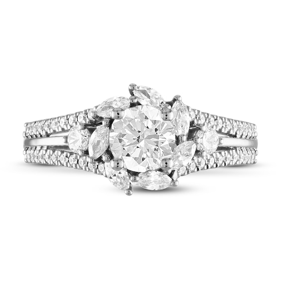 Previously Owned Adrianna Papell Diamond Engagement Ring 1-1/3 ct tw Round & Marquise 14K White Gold
