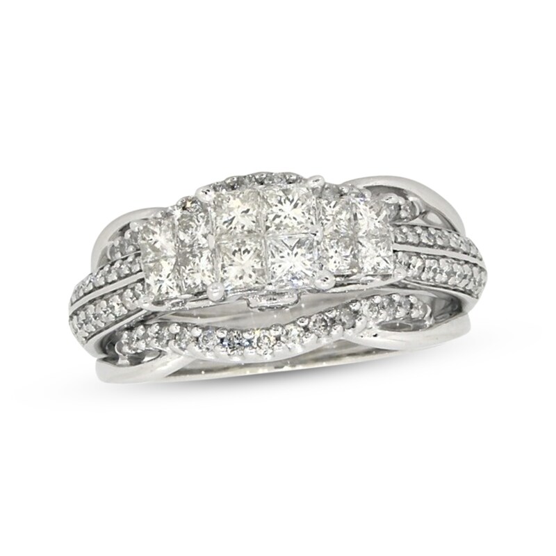 Main Image 1 of Previously Owned Princess-Cut Quads Diamond Bridal Set 1-1/8 ct tw 14K White Gold Size 6.75