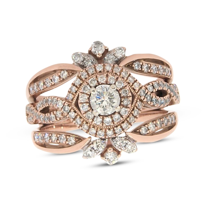 Main Image 1 of Previously Owned Round-Cut Diamond Halo Bridal Set 1 ct tw 14K Rose Gold Size 8