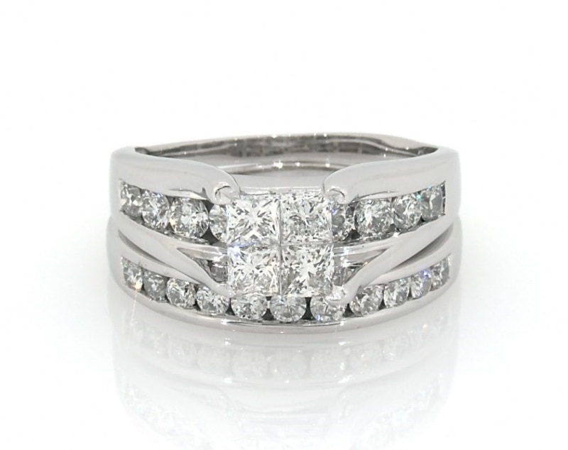 Main Image 1 of Previously Owned Princess-Cut Diamond Quad Bridal Set 1-1/4 ct tw 14K White Gold Size 8.25