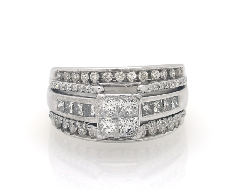 Main Image 1 of Previously Owned Princess-Cut Diamond Quad Bridal Set 1-1/3 ct tw 14K White Gold Size 7.5