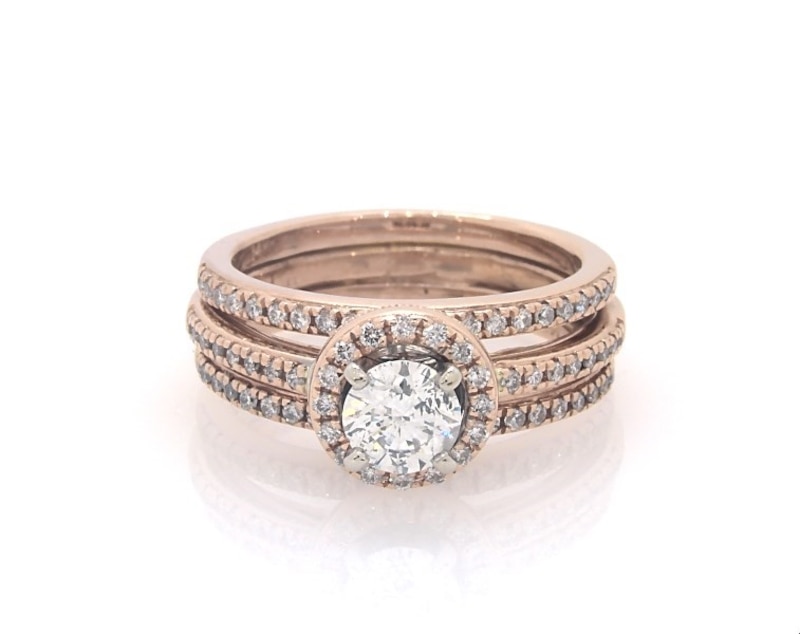 Main Image 1 of Previously Owned Round-Cut Diamond Bridal Set 7/8 ct tw 14K Two-Tone Gold Size 5