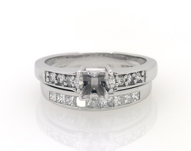 Previously Owned Princess & Round-Cut Diamond Bridal Setting Set 3/4 ct tw 14K White Gold Size 8.75