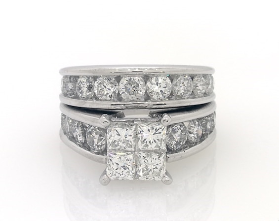 Previously Owned Princess-Cut Quad Diamond Bridal Set 3-3/4 ct tw 14K White Gold Size 4.75
