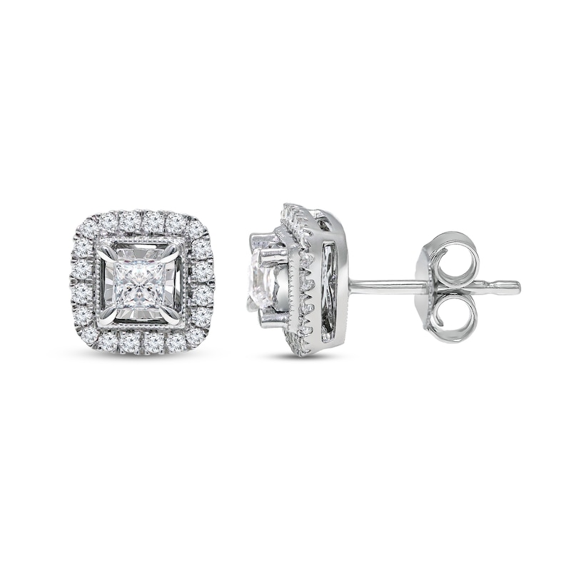 Previously Owned Diamond Stud Earrings 1/2 ct tw Princess & Round-cut 10K White Gold (J/I3)