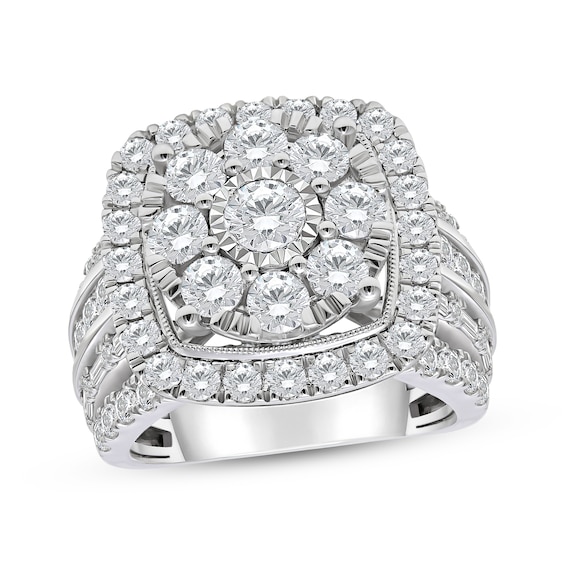 Previously Owned Round-Cut Diamond Cushion Frame Engagement Ring 4 ct tw 10K White Gold